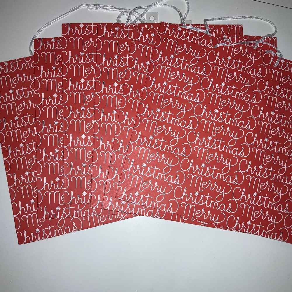 Paper Source 6 Merry Christmas large red white gift bags New